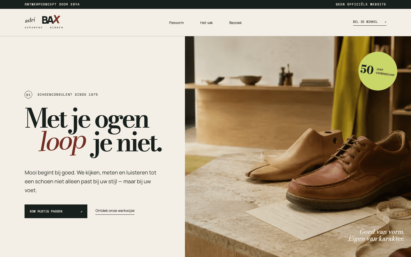 Websiteconcept voor Adri BAX Schoenen