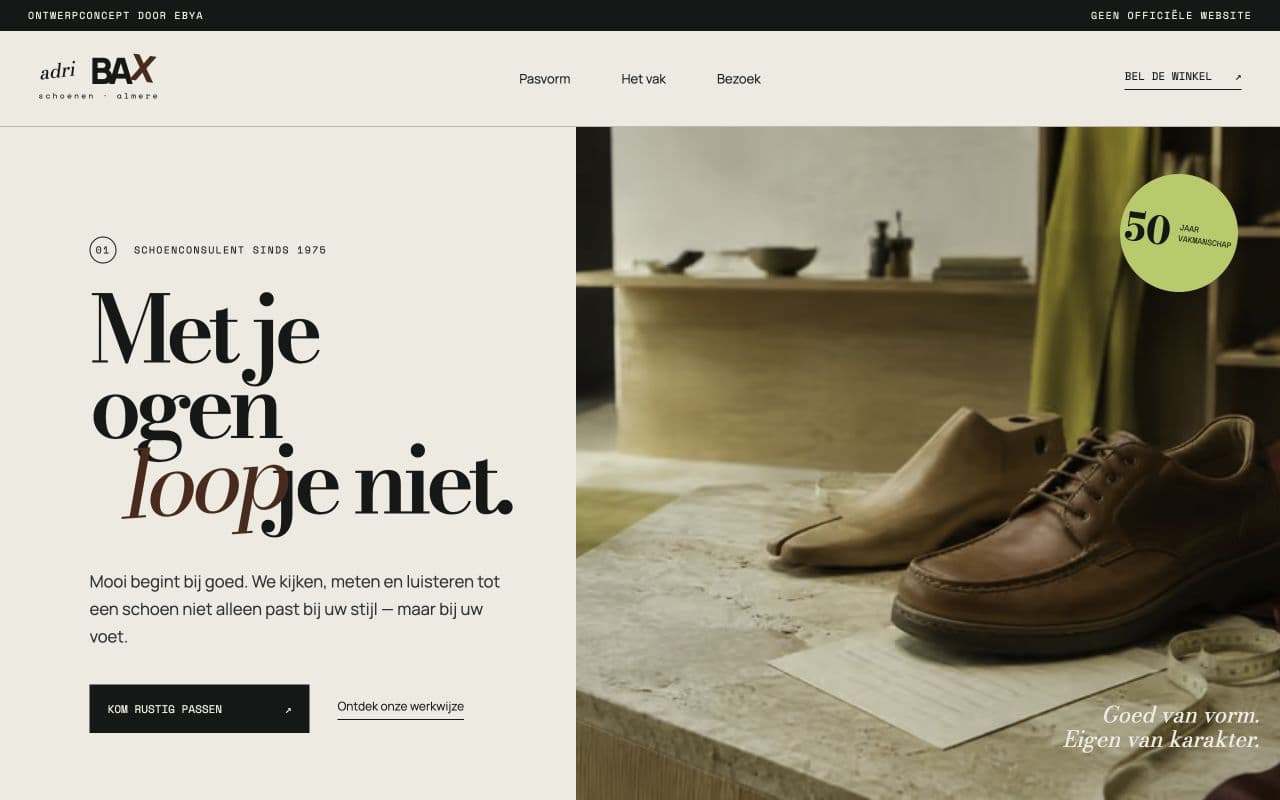 Websiteconcept voor Adri BAX Schoenen