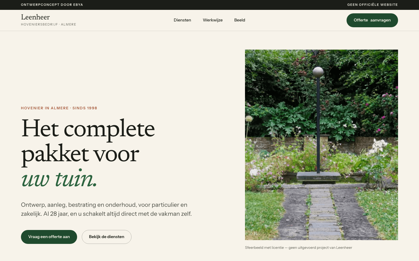 Websiteconcept voor Hoveniersbedrijf Leenheer