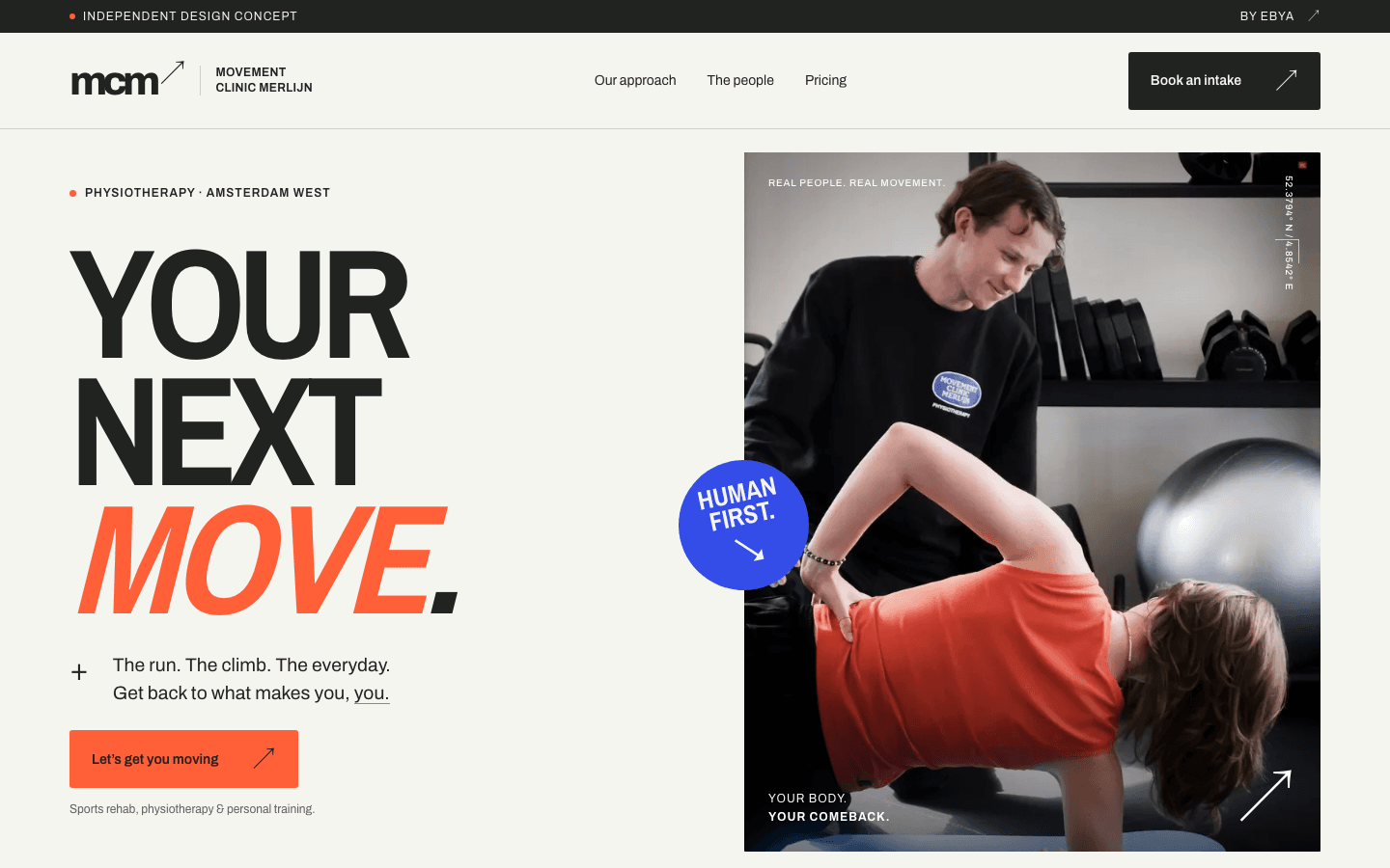 Websiteconcept voor Movement Clinic Merlijn